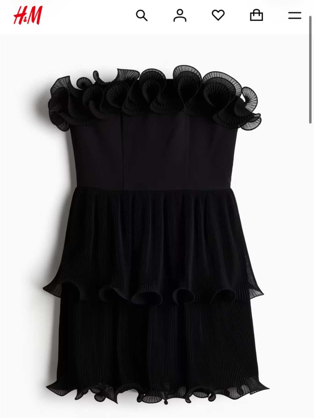 H&M Black Strapless Ruffled Tiered Dress